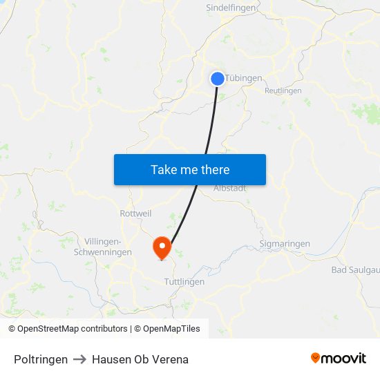 Poltringen to Hausen Ob Verena map