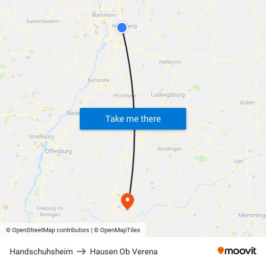 Handschuhsheim to Hausen Ob Verena map