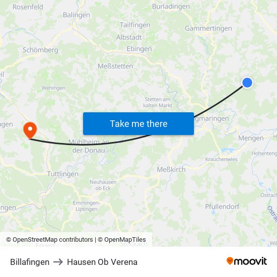 Billafingen to Hausen Ob Verena map