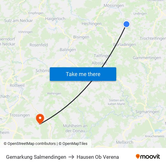 Gemarkung Salmendingen to Hausen Ob Verena map