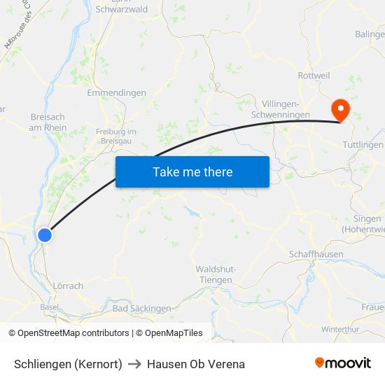 Schliengen (Kernort) to Hausen Ob Verena map