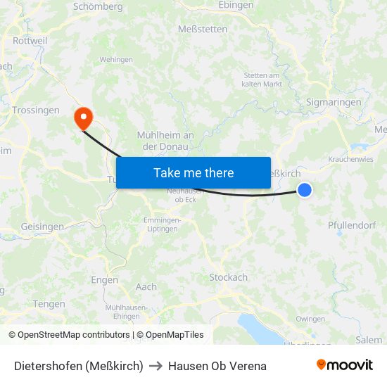 Dietershofen (Meßkirch) to Hausen Ob Verena map