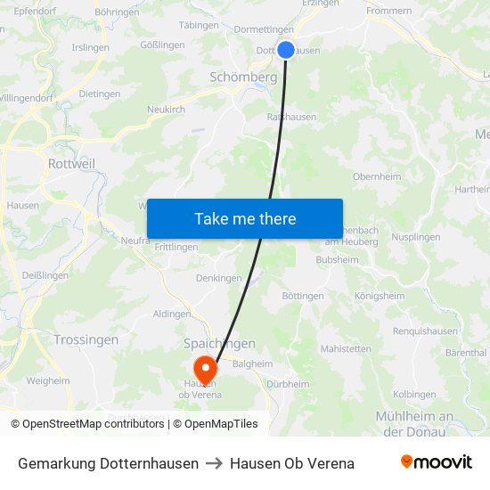 Gemarkung Dotternhausen to Hausen Ob Verena map