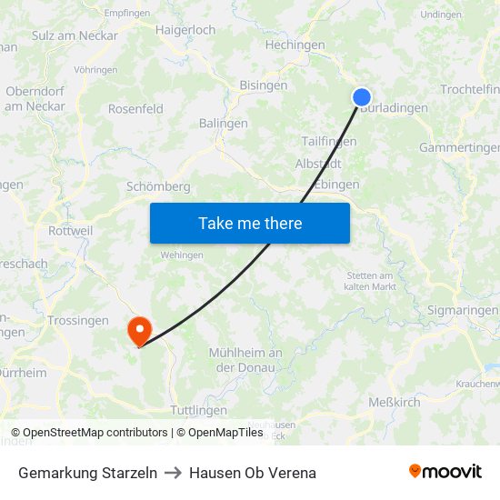 Gemarkung Starzeln to Hausen Ob Verena map