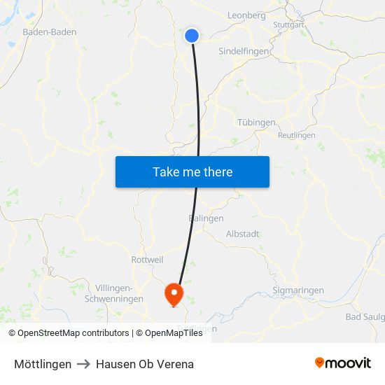 Möttlingen to Hausen Ob Verena map