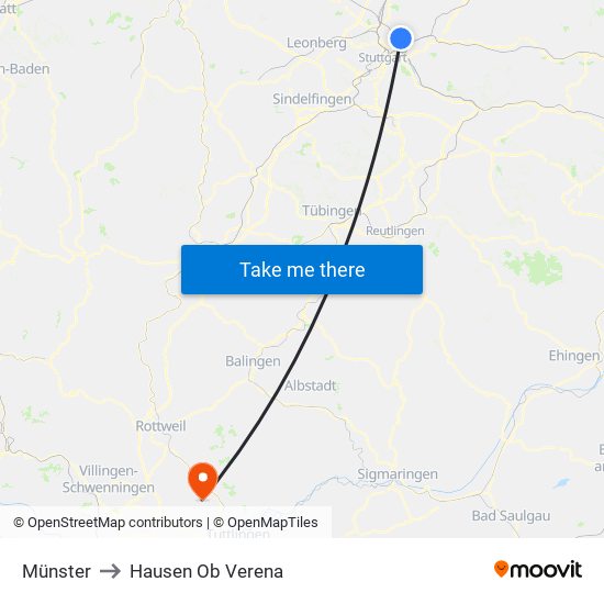 Münster to Hausen Ob Verena map
