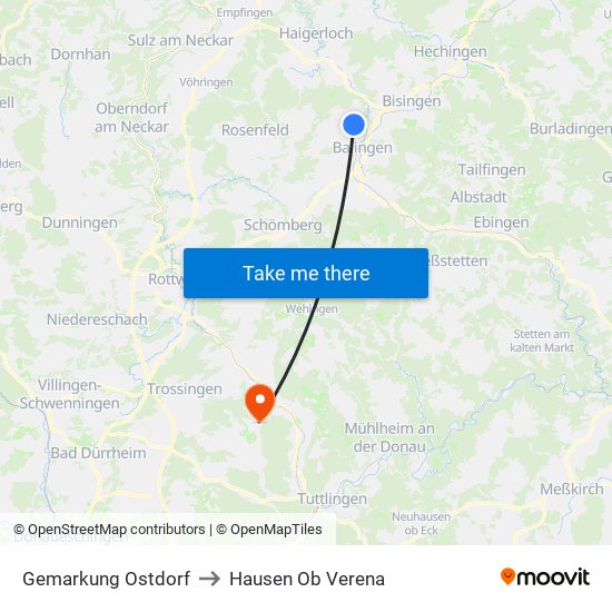 Gemarkung Ostdorf to Hausen Ob Verena map