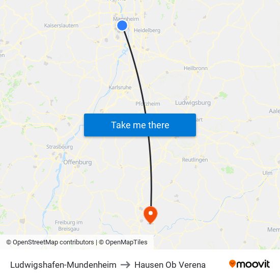 Ludwigshafen-Mundenheim to Hausen Ob Verena map