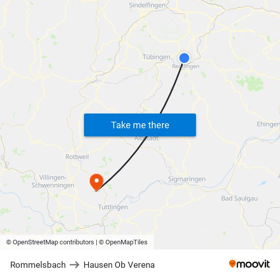 Rommelsbach to Hausen Ob Verena map