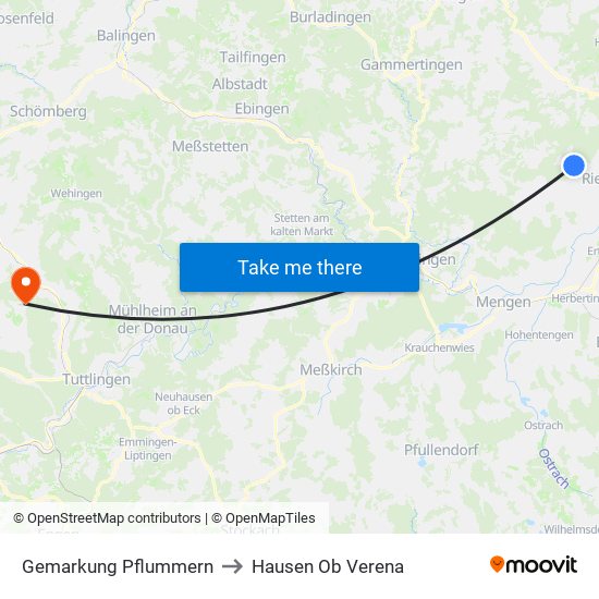 Gemarkung Pflummern to Hausen Ob Verena map