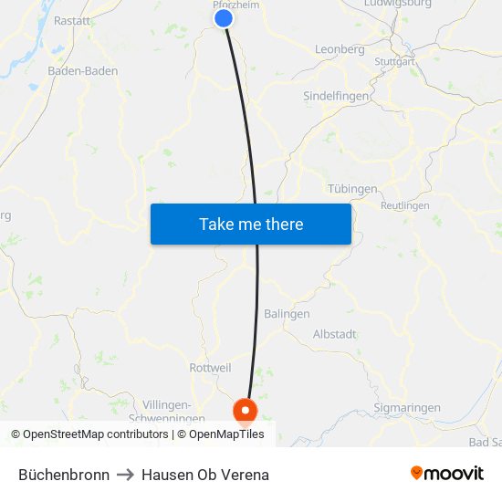 Büchenbronn to Hausen Ob Verena map