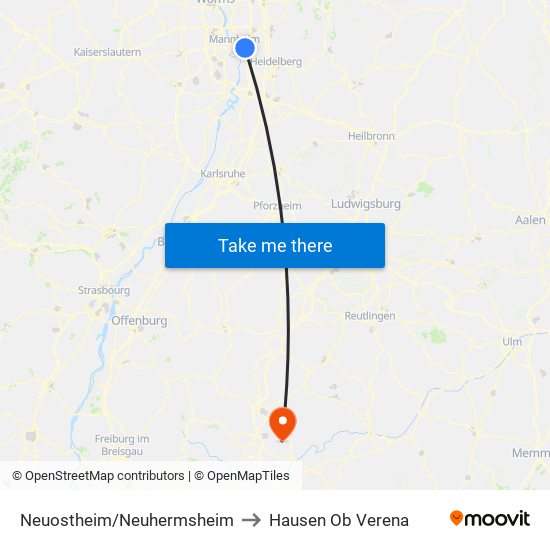 Neuostheim/Neuhermsheim to Hausen Ob Verena map