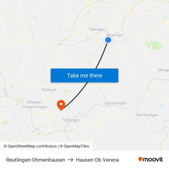 Reutlingen-Ohmenhausen to Hausen Ob Verena map