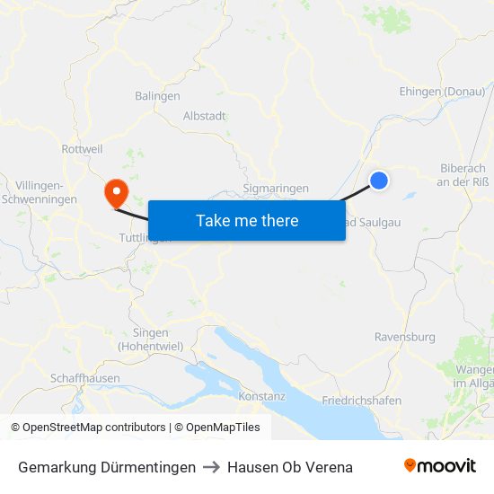 Gemarkung Dürmentingen to Hausen Ob Verena map