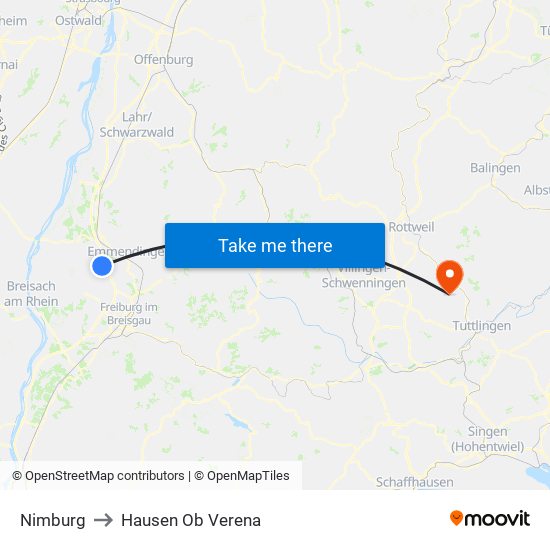 Nimburg to Hausen Ob Verena map