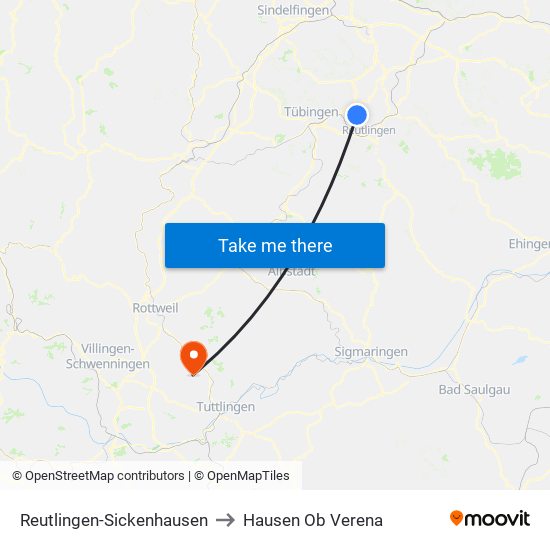 Reutlingen-Sickenhausen to Hausen Ob Verena map