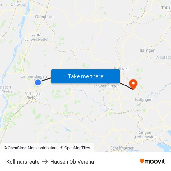 Kollmarsreute to Hausen Ob Verena map