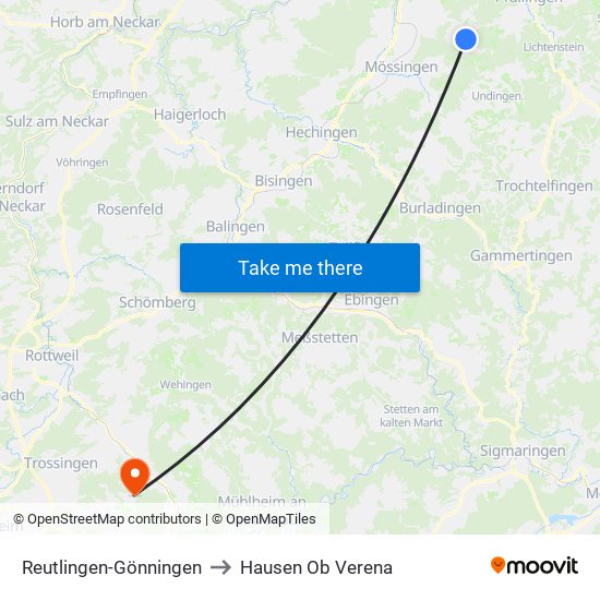 Reutlingen-Gönningen to Hausen Ob Verena map