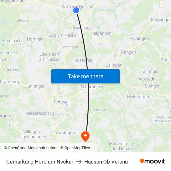 Gemarkung Horb am Neckar to Hausen Ob Verena map