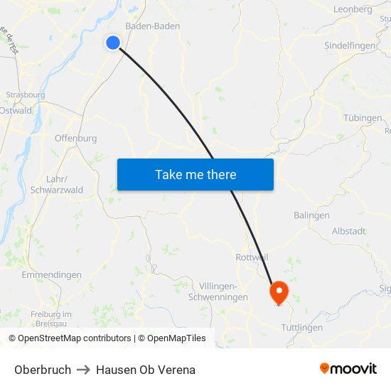 Oberbruch to Hausen Ob Verena map