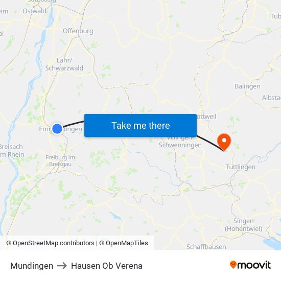 Mundingen to Hausen Ob Verena map