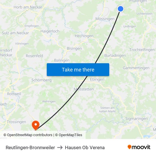 Reutlingen-Bronnweiler to Hausen Ob Verena map