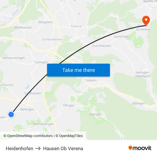 Heidenhofen to Hausen Ob Verena map