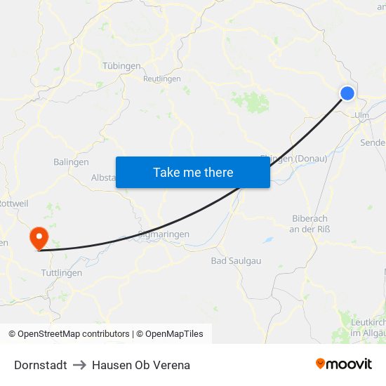 Dornstadt to Hausen Ob Verena map