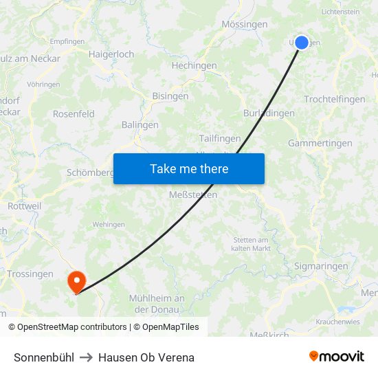 Sonnenbühl to Hausen Ob Verena map