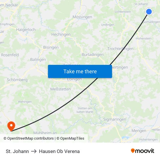 St. Johann to Hausen Ob Verena map