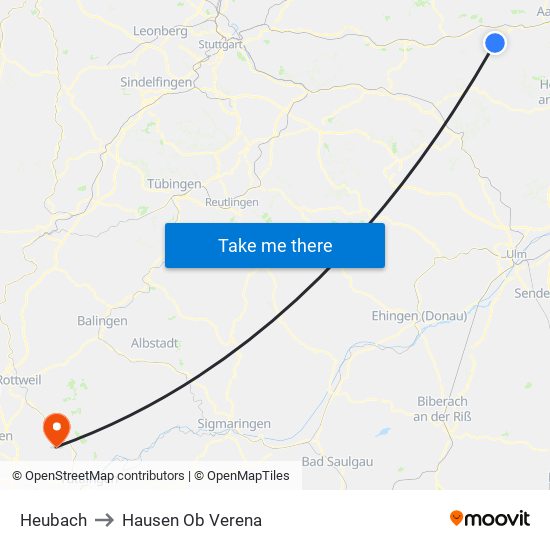 Heubach to Hausen Ob Verena map
