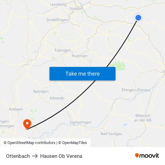 Ottenbach to Hausen Ob Verena map