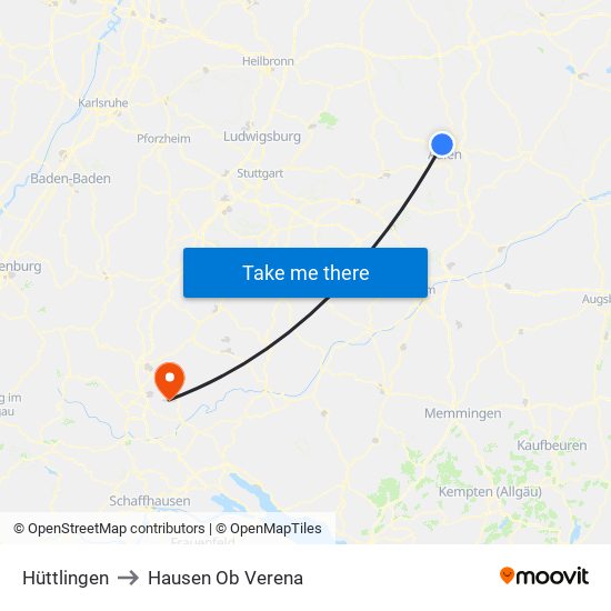 Hüttlingen to Hausen Ob Verena map