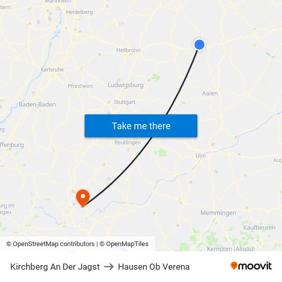 Kirchberg An Der Jagst to Hausen Ob Verena map