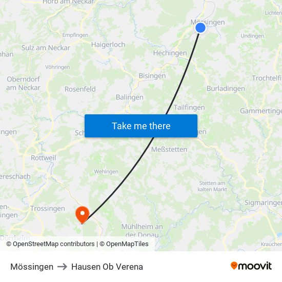 Mössingen to Hausen Ob Verena map