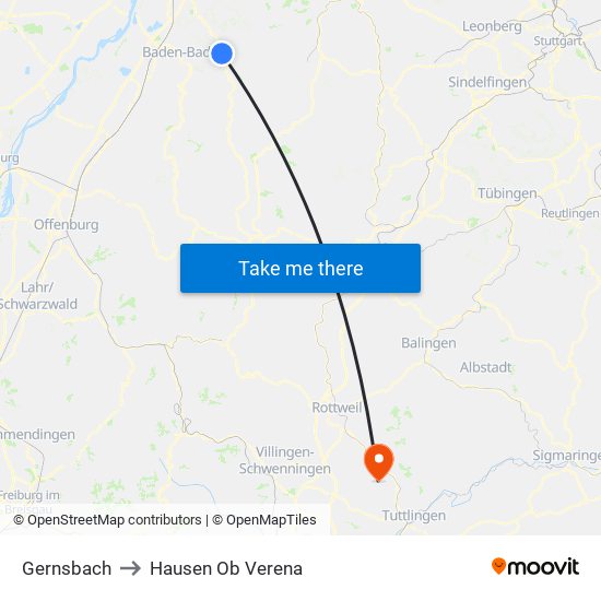 Gernsbach to Hausen Ob Verena map