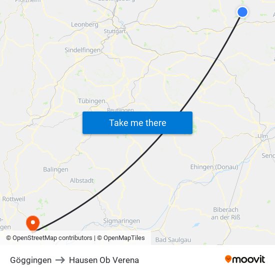 Göggingen to Hausen Ob Verena map