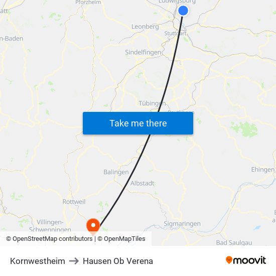 Kornwestheim to Hausen Ob Verena map