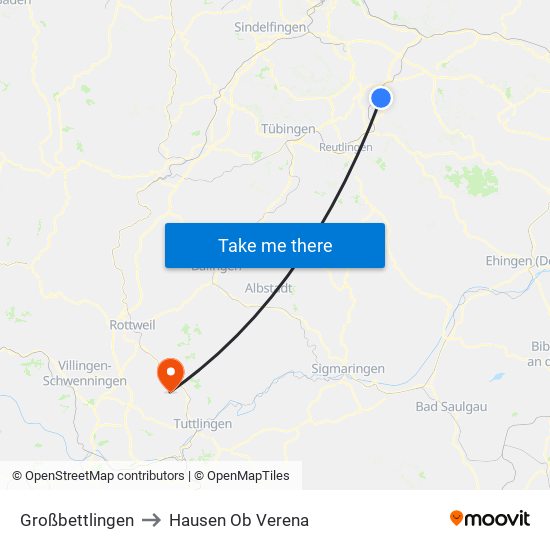 Großbettlingen to Hausen Ob Verena map