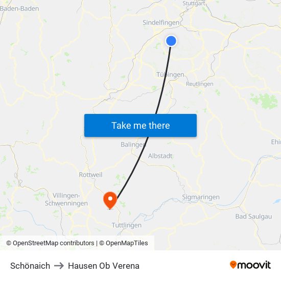 Schönaich to Hausen Ob Verena map