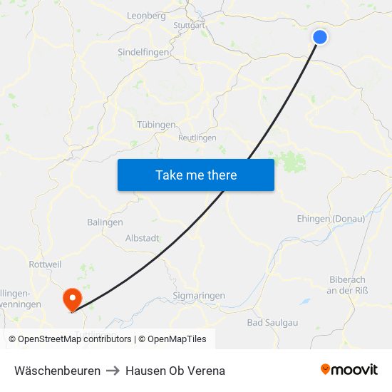 Wäschenbeuren to Hausen Ob Verena map