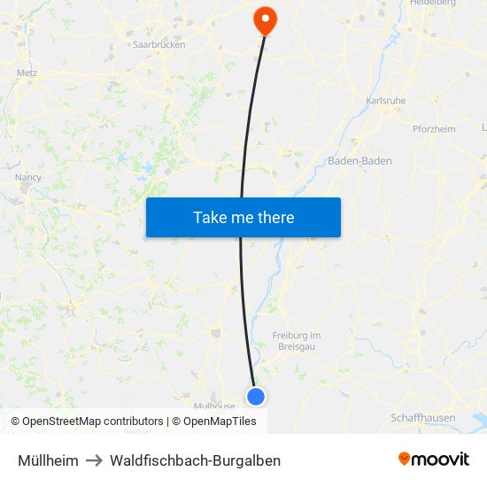 Müllheim to Waldfischbach-Burgalben map