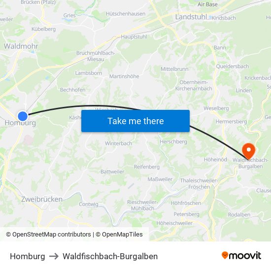 Homburg to Waldfischbach-Burgalben map