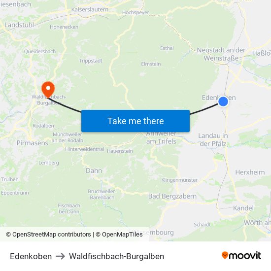 Edenkoben to Waldfischbach-Burgalben map