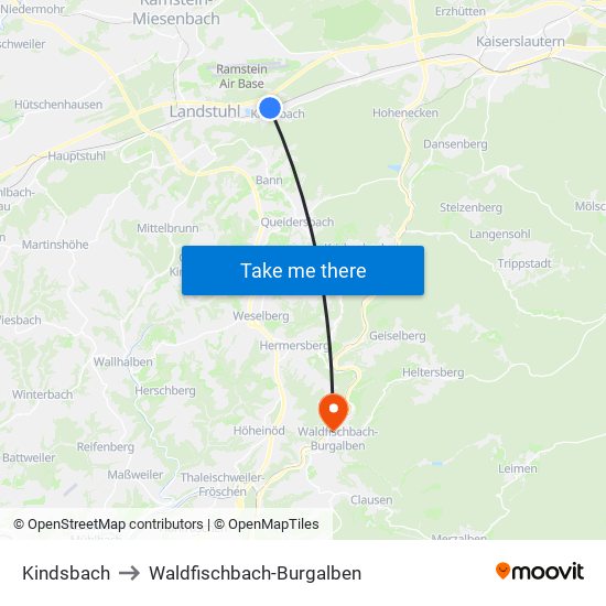 Kindsbach to Waldfischbach-Burgalben map