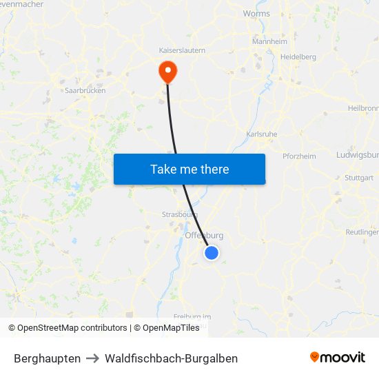 Berghaupten to Waldfischbach-Burgalben map