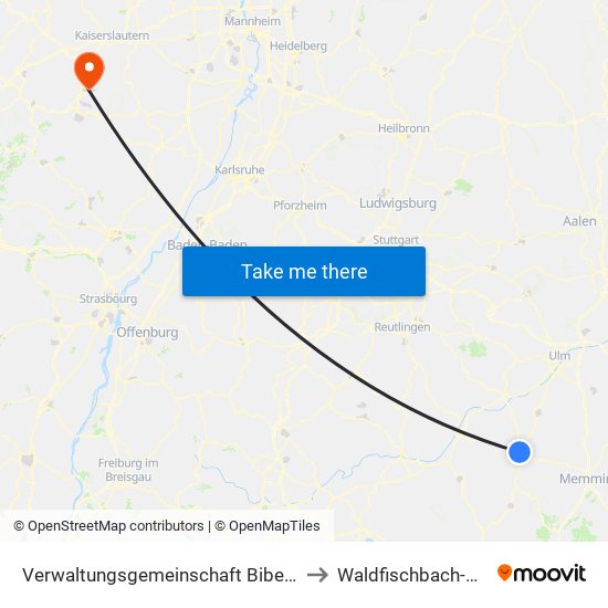 Verwaltungsgemeinschaft Biberach An Der Riß to Waldfischbach-Burgalben map