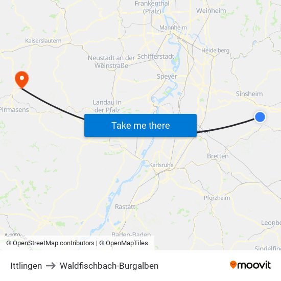 Ittlingen to Waldfischbach-Burgalben map