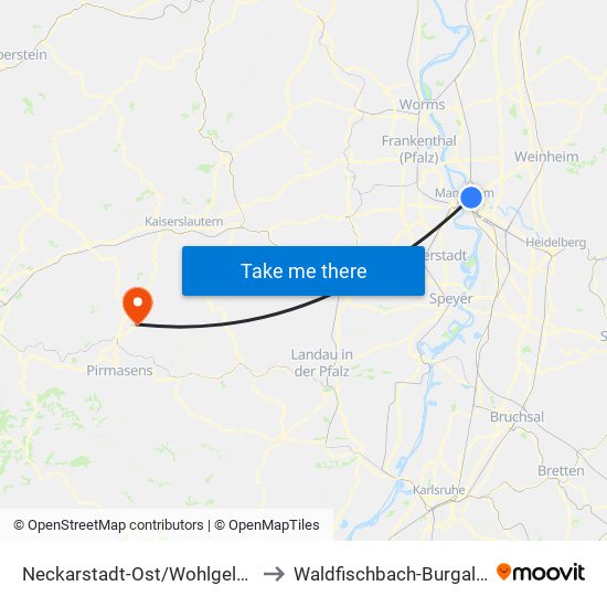 Neckarstadt-Ost/Wohlgelegen to Waldfischbach-Burgalben map