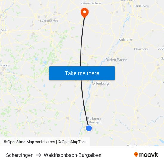 Scherzingen to Waldfischbach-Burgalben map